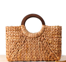 Carica l&#39;immagine nel visualizzatore di Gallery, Wooden ring Portable Women straw Bag