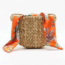 Carica l'immagine nel visualizzatore di Gallery, Gourd grass straw bag shoulder Crossbody woven bag silk scarf