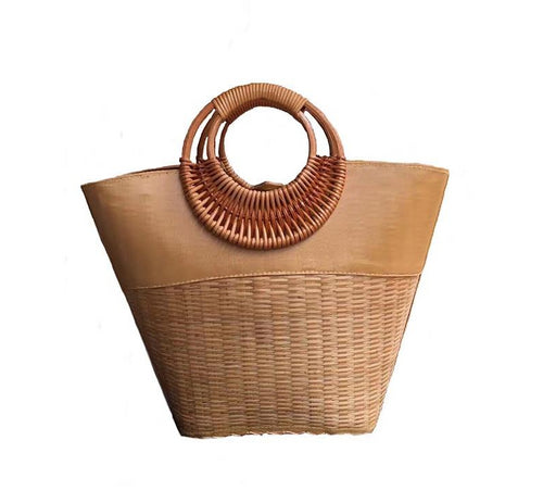 Wooden Handle Knitted Handbag