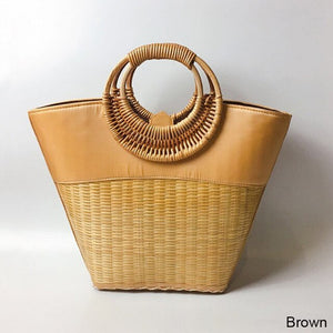 Wooden Handle Knitted Handbag